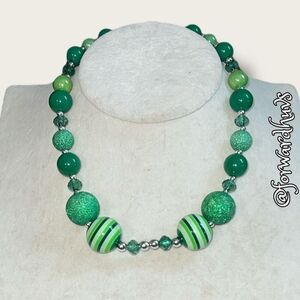 Bundle Sale 3 for $15 | 16-Inch Green Bead Necklace - Silver Spacers